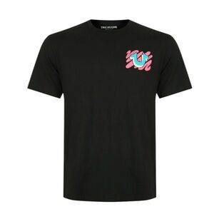True Religion Black T-Shirt with Pink and Blue Logo Size M
